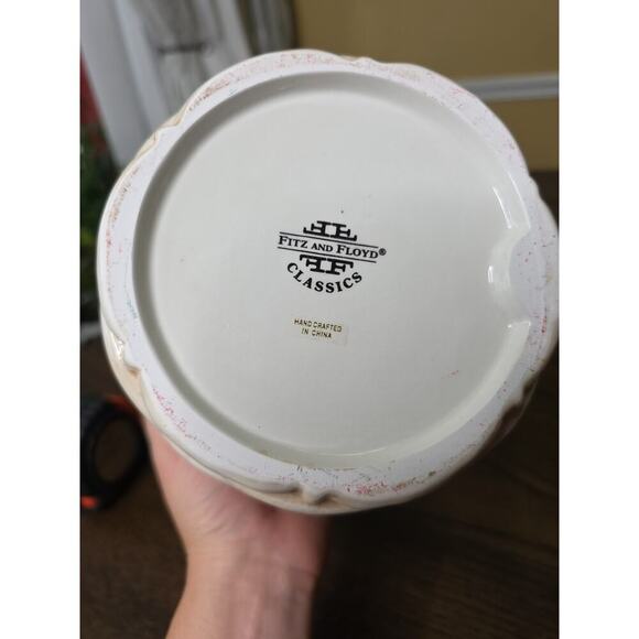 Fitz & Floyd Basket Weave Cookie Jar / Canister - Apple Plums Pear Grape 10 X 8 - Picture 12 of 16